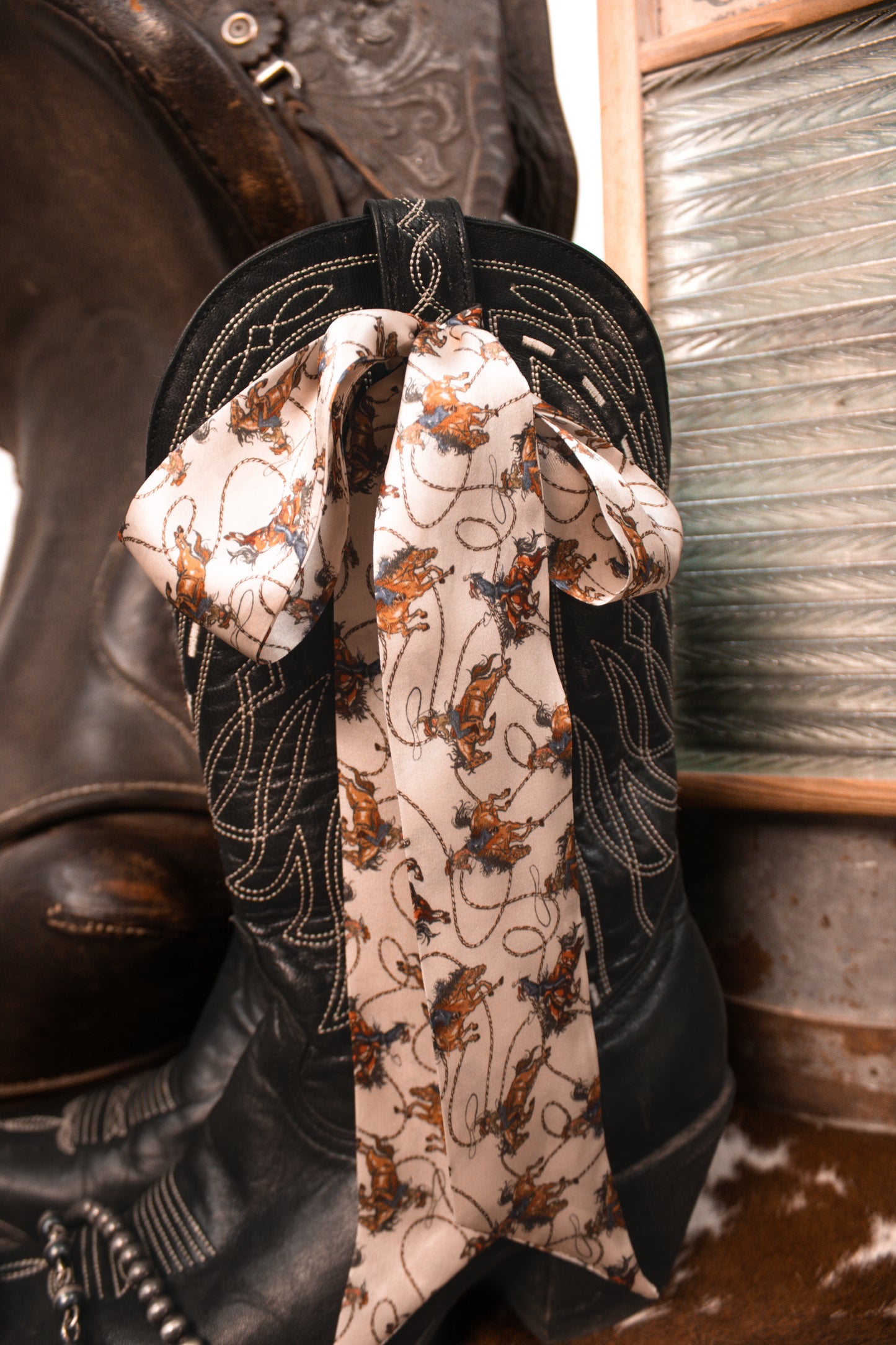 Silk Twilly W/ Bucking Cowgirls