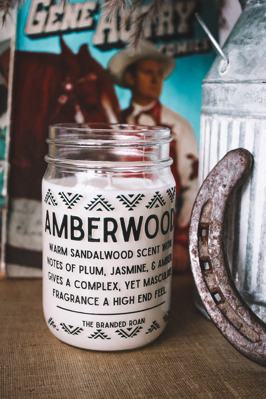 12oz Mason Jar Soy Candle - Amberwood