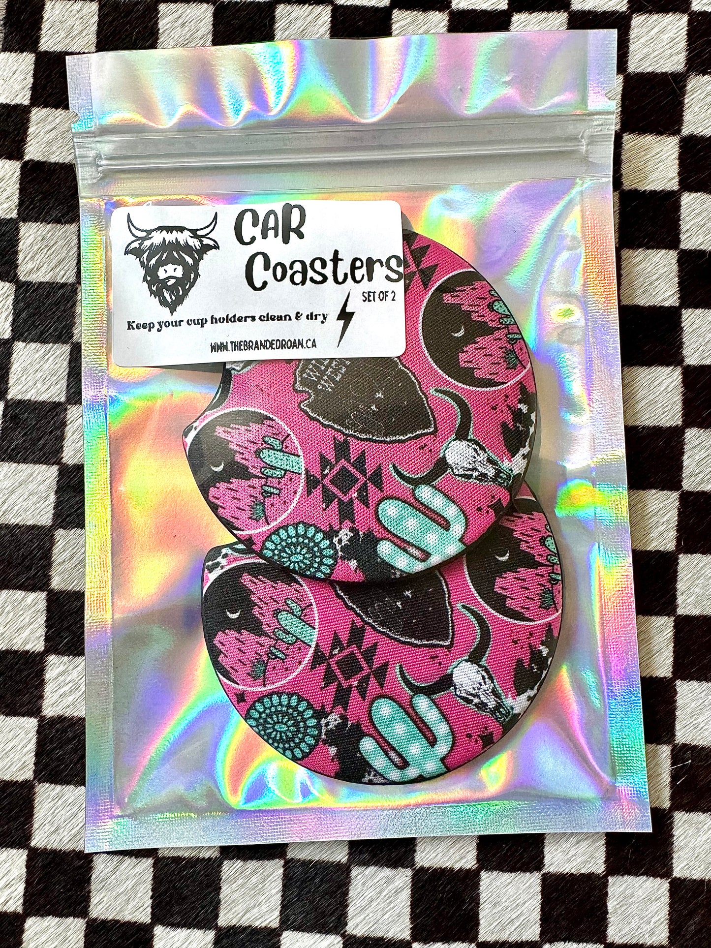 The Branded Roan - Wild West Pink Car Coasters