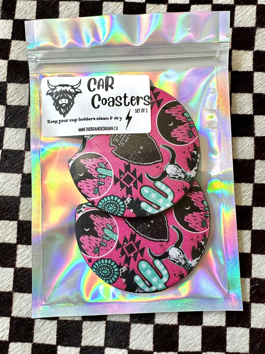 The Branded Roan - Wild West Pink Car Coasters