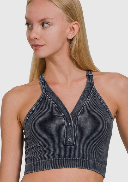 Ash Black Button Tank