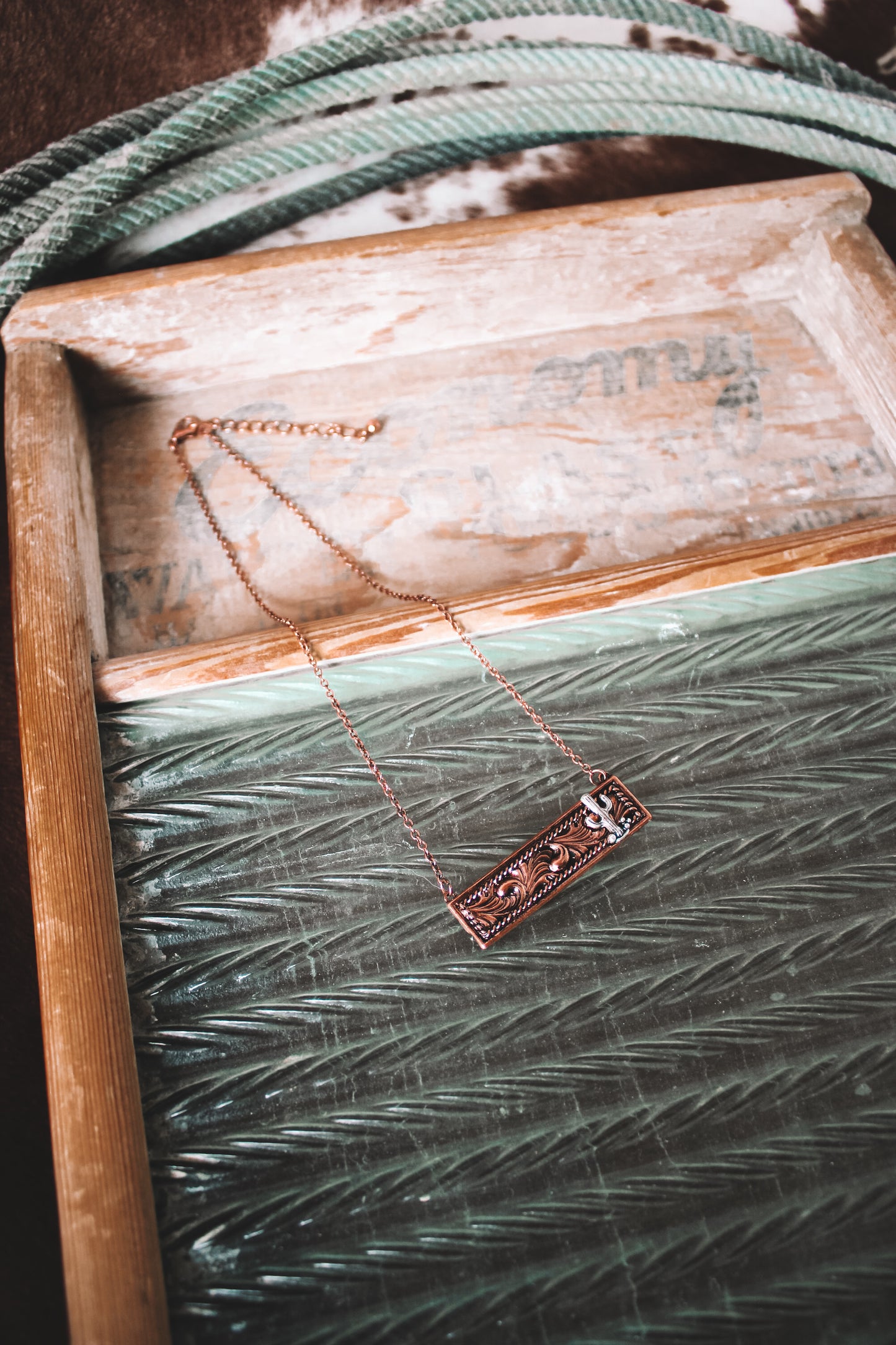 Faux Copper Cactus Bar Necklace