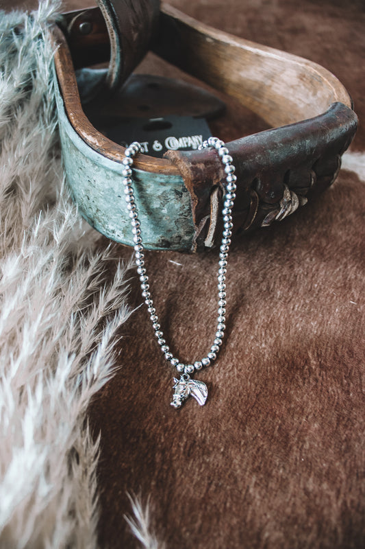 18k White Gold Plated Necklace with Horse Head Charm