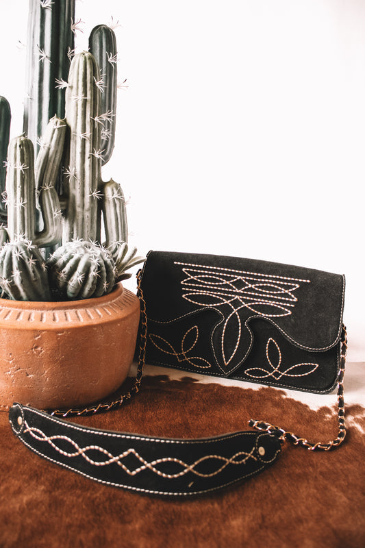 Black Boot Stitch Shoulder Bag