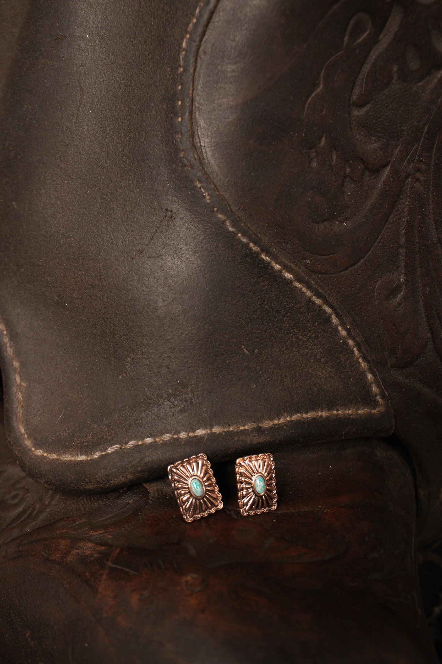 Mini Copper Square Concho Earrings