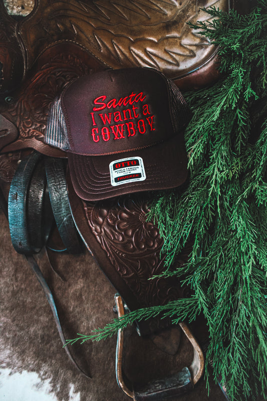 Santa I Want A Cowboy Brown Trucker Cap