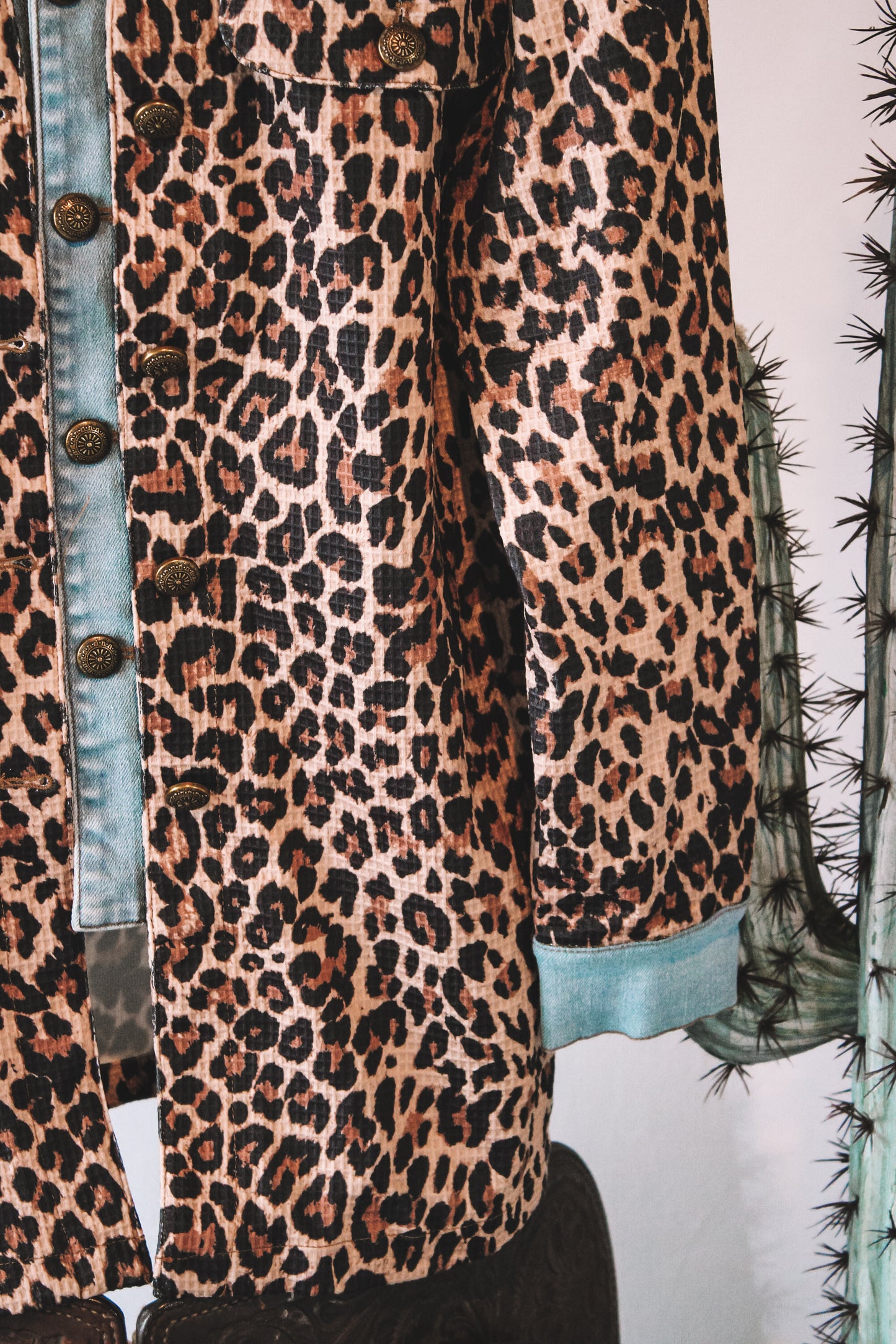 Cheetah Print Double Layered Denim Jacket
