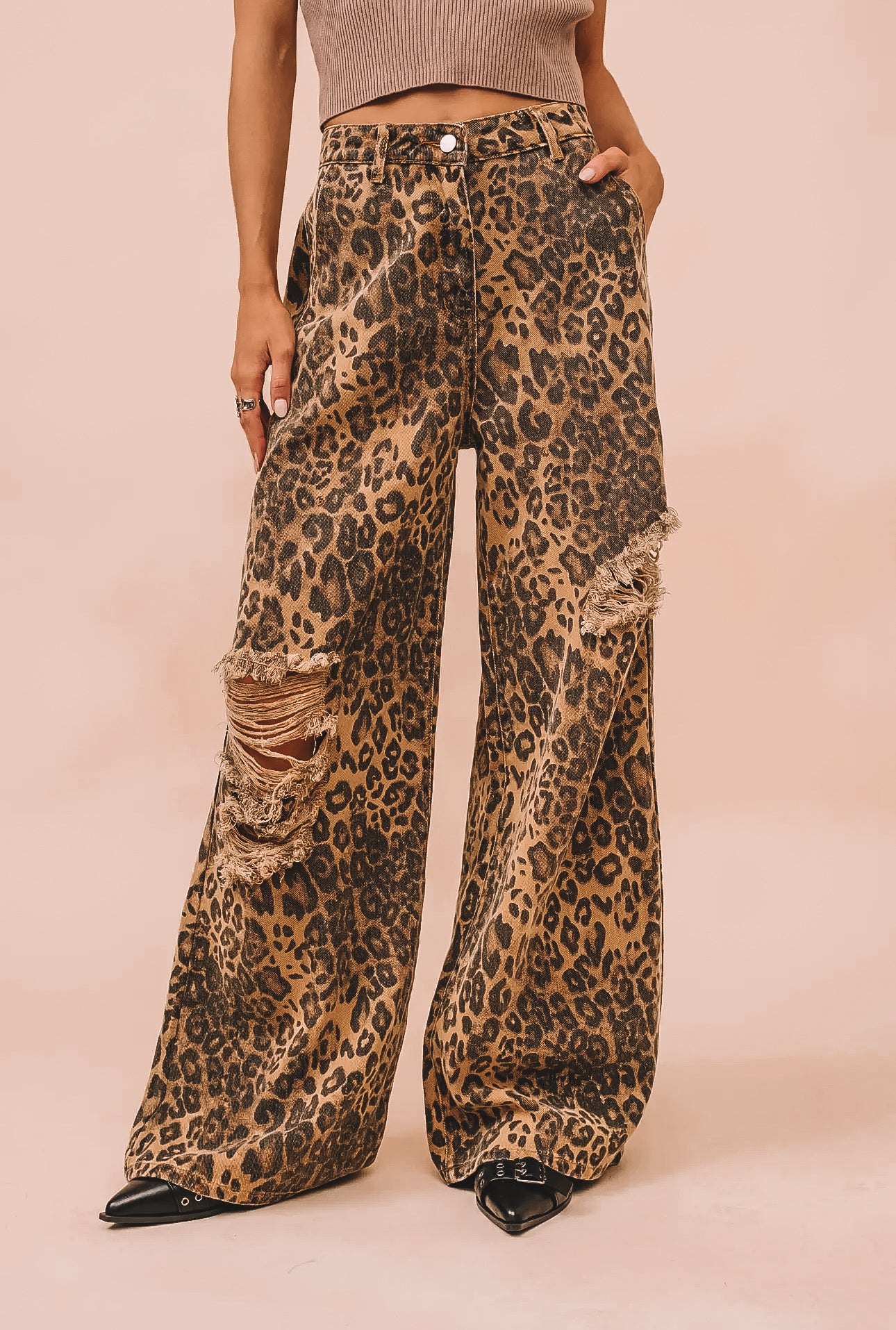 Blue B - Cheetah Print Distressed Jeans