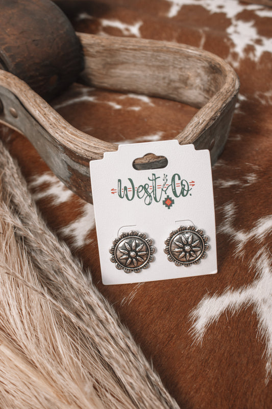 1” Burnished Silver Flower Post Earrings